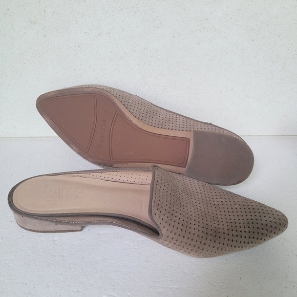 Franco Sarto Sabella Beige Suede Mules Pointed Toe Slip On Perforated Size 10 - Picture 3 of 7